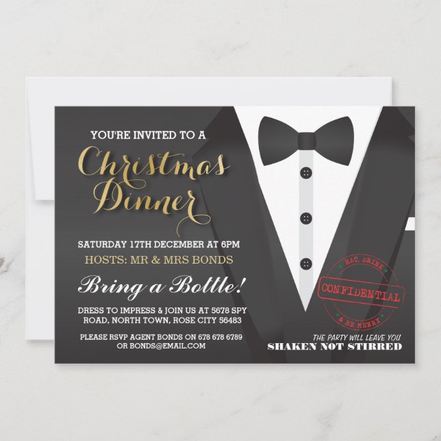 Navidades Fiesta Tuxedo Bow Tie Ball Invitación a  (Anverso)