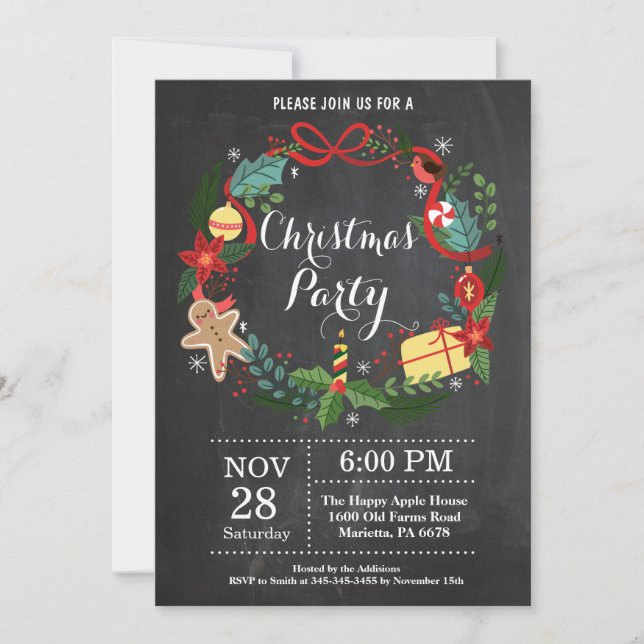 Navidades Fiesta Vacacional Invitación Floral Vela (Anverso)