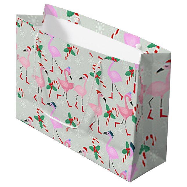 "Navidades Flamingo" Bolsa de regalo de vacaciones (Angulo Anverso)