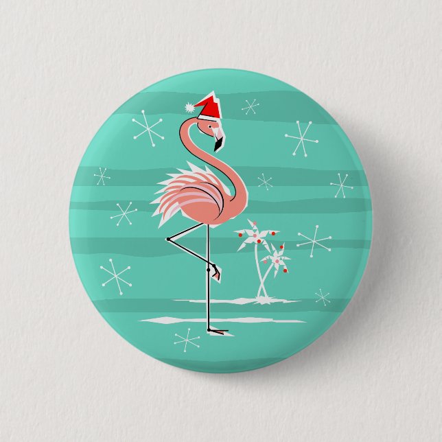 Navidades Flamingo Botón Stripe redondo (Anverso)