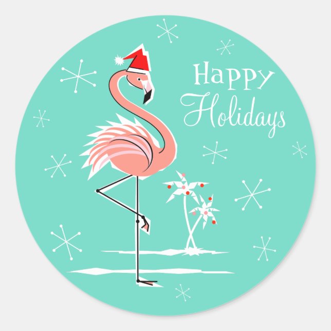 Navidades Flamingo Felices Fiestas pegatinas (Anverso)