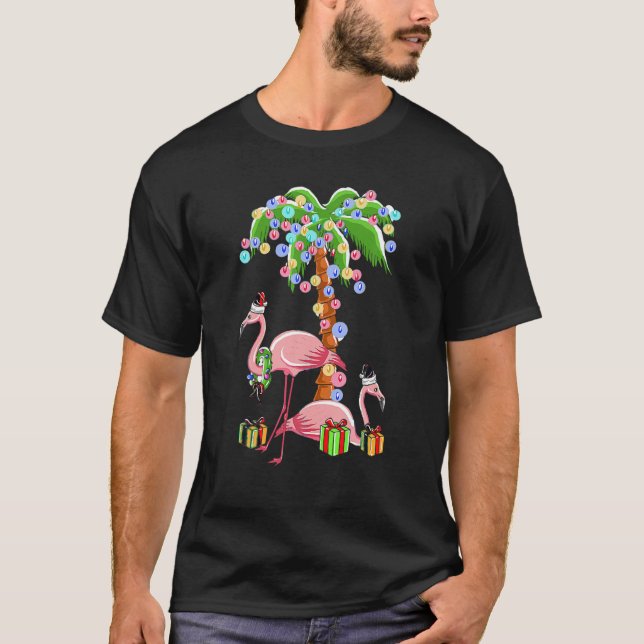 Navidades Flamingo Gracioso Camisa Santa por Palm  (Anverso)