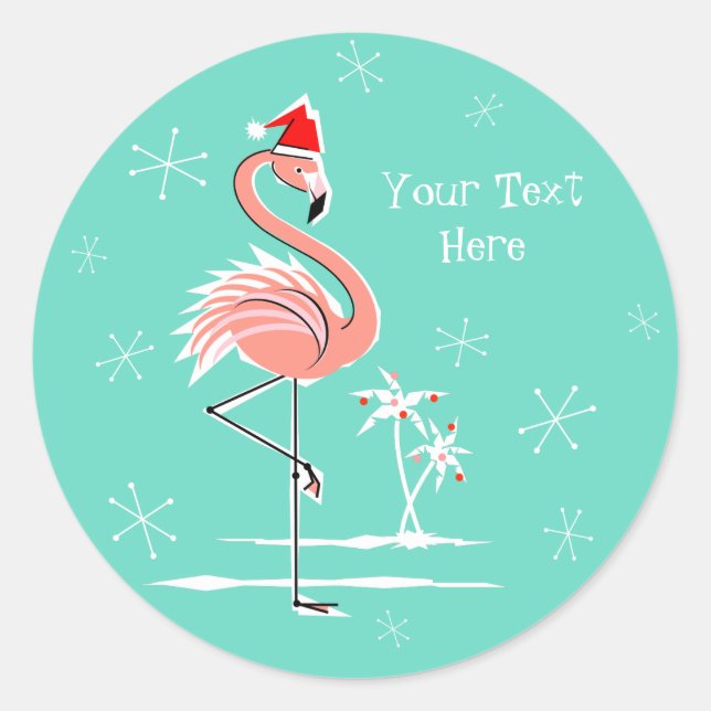 Navidades Flamingo pegatina de texto redondo (Anverso)