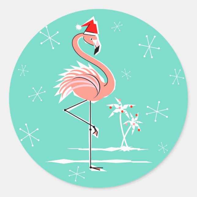 Navidades Flamingo pegatina ronda (Anverso)