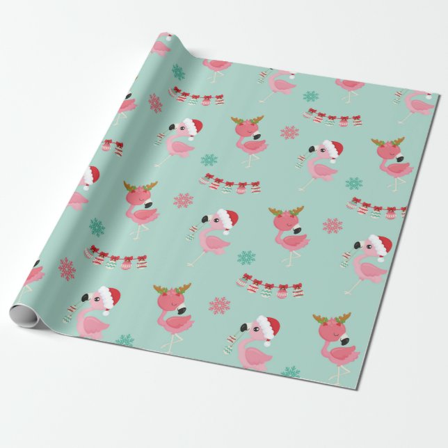 Navidades Flamingo Rosado Envolviendo Papel (Desenrollado)