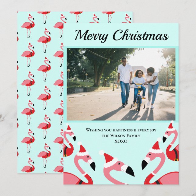 Navidades Flamingo Santa Photo Rosa (Anverso / Reverso)