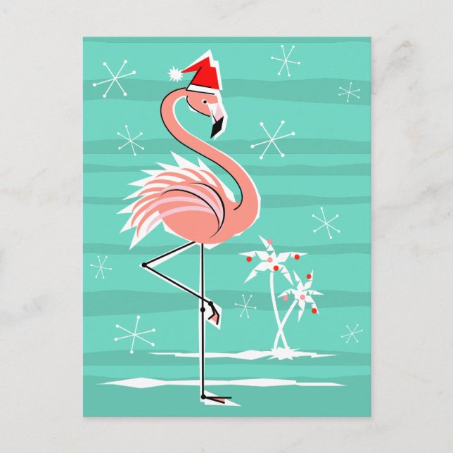 Navidades Flamingo Stripe aqua postal posterior (Anverso)