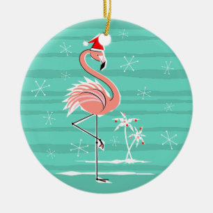 Navidades Flamingo Stripe Ornamento de texto