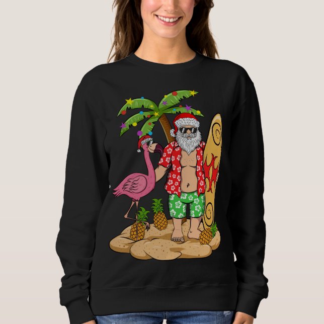 Navidades Flamingo Sweater Funny Santa Palm Tree P (Anverso)