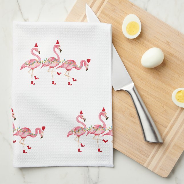 Navidades flamingos toalla de cocina (Doblado Cuarto)