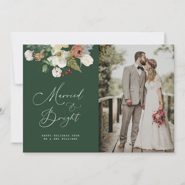 navidades floral recién casados boda invitación (Anverso)