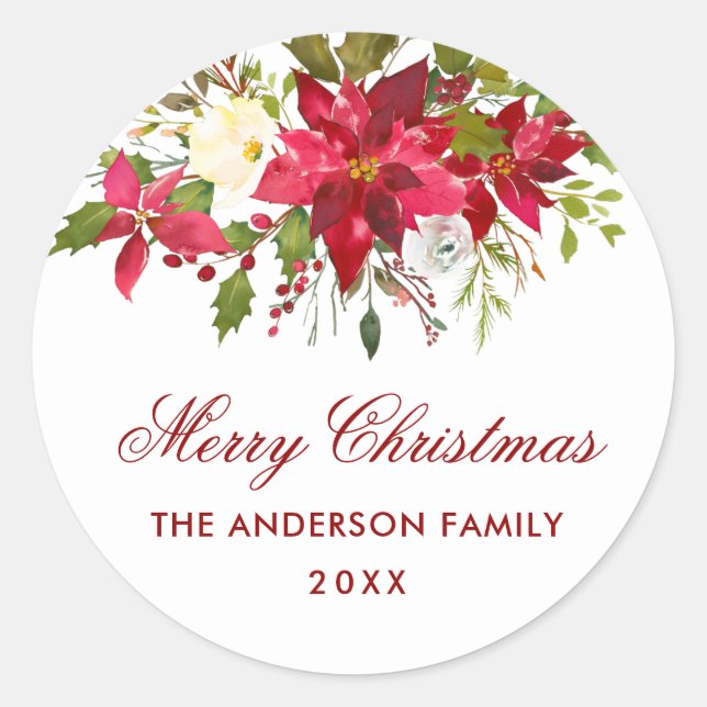 Navidades Florales de Poinsettia Sello para sobres (Anverso)