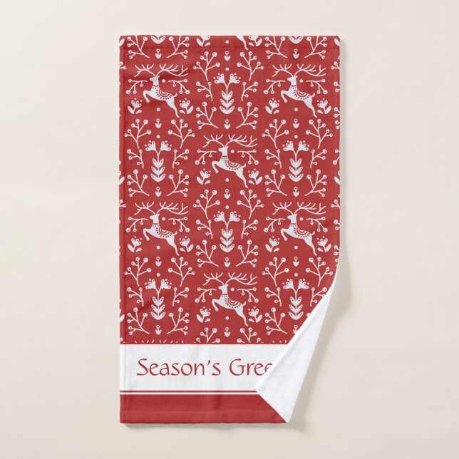 Navidades florales de renos rojos y blancos (Toalla de mano)