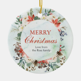 Navidades florales personalizados Ornamento cerámi