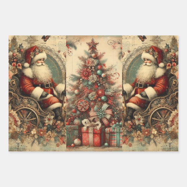 Navidades florales ruidosos Santa Papel de envolve (Anverso 2)
