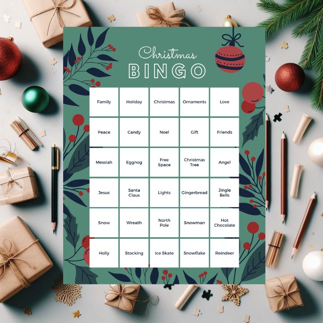 Navidades florales verdes Bingo Jigsaw Puzzle (Subido por el creador)