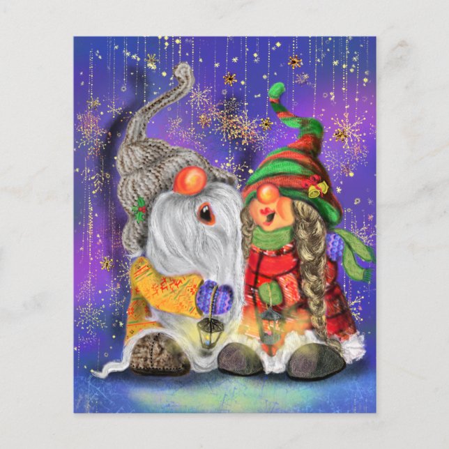 Navidades Flyer Pareja Gnomes Cantando Diversión (Frente)
