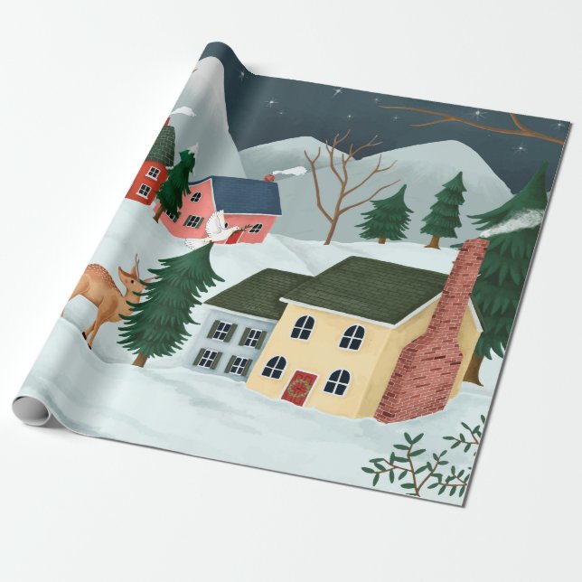 NAVIDADES FOLK ART ESCENA Papel de envolvimiento (Desenrollado)