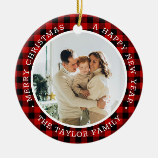 Navidades Foto familia rojo Ornamento cerámico