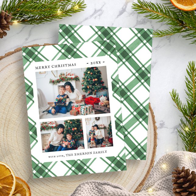Navidades Foto Tarjeta de vacaciones Green Plaid (Christmas Photo Green Plaid Holiday Card
)