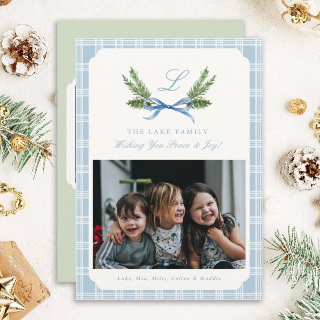 Navidades fotográficos de Blue Plaid Tarjetas Mono (Subido por el creador)