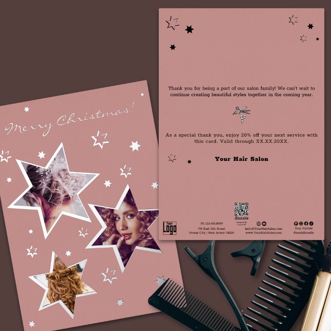 Navidades fotográficos personalizados tarjeta de v (Custom Photo Christmas Stars Foil Holiday Card)