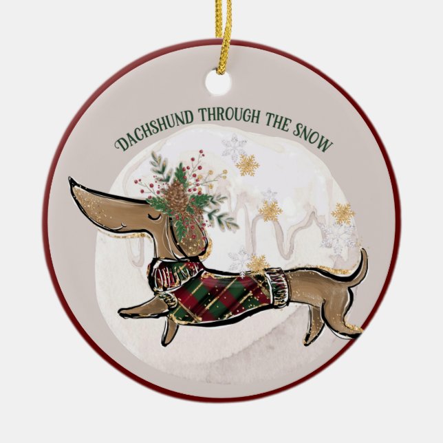 Navidades Funny Dachshund Foto Ornamento cerámico (Frente)