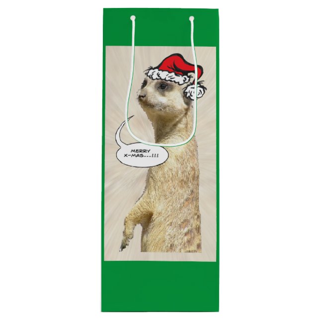 Navidades Furry Meerkat Bolsa de Vino VERDE (Anverso)
