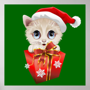Navidades gatitos Santa con posters de regalo