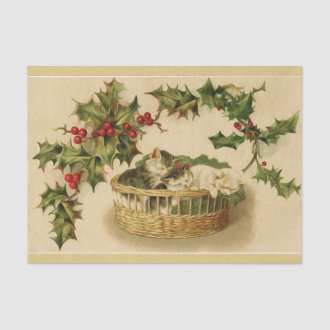 Navidades Gatitos y Papel Tejido Holly (Anverso)