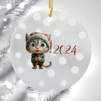 Navidades gatos inocentes ornamento cerámico Elf