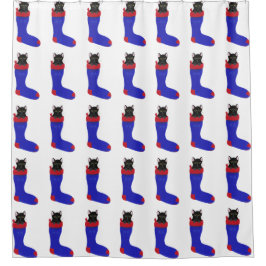 Navidades gatos negros levantando cortinas de duch