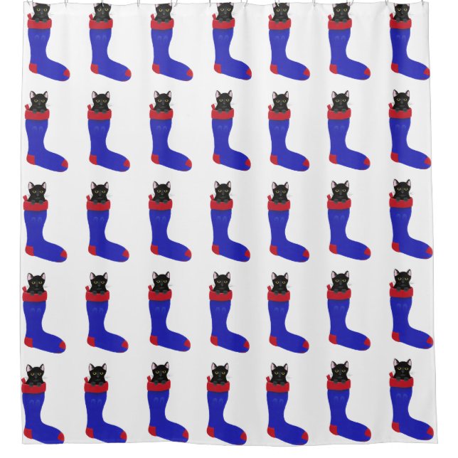 Navidades gatos negros levantando cortinas de duch (Anverso)