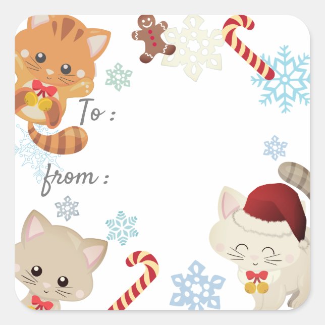 Navidades Gatos, Patrón de copos de nieve Etiqueta (Anverso)