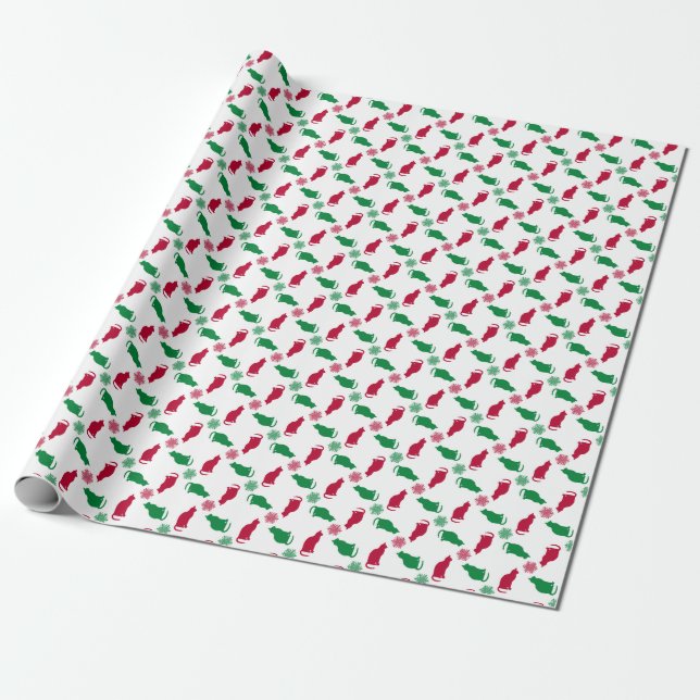 Navidades gatos y copos de nieve papel envolvente (Desenrollado)