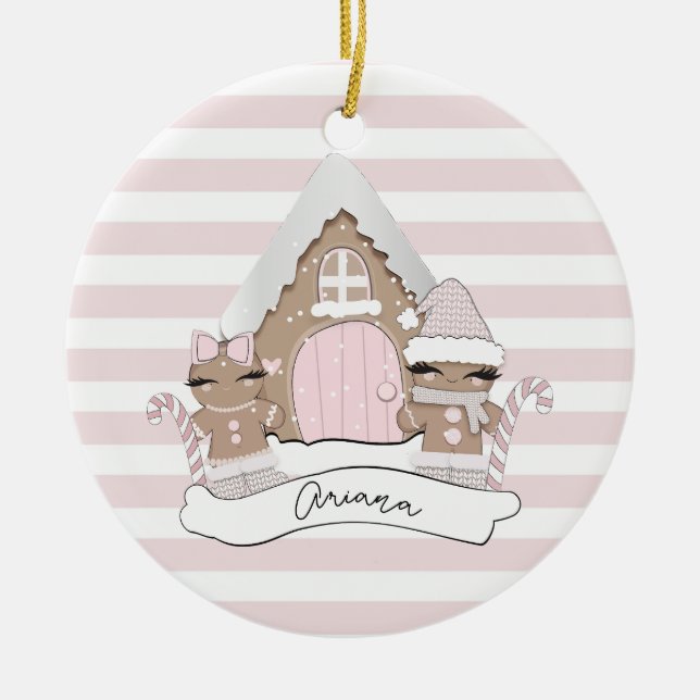 Navidades Gingerbread Decoración De Árbol Rosa (Frente)