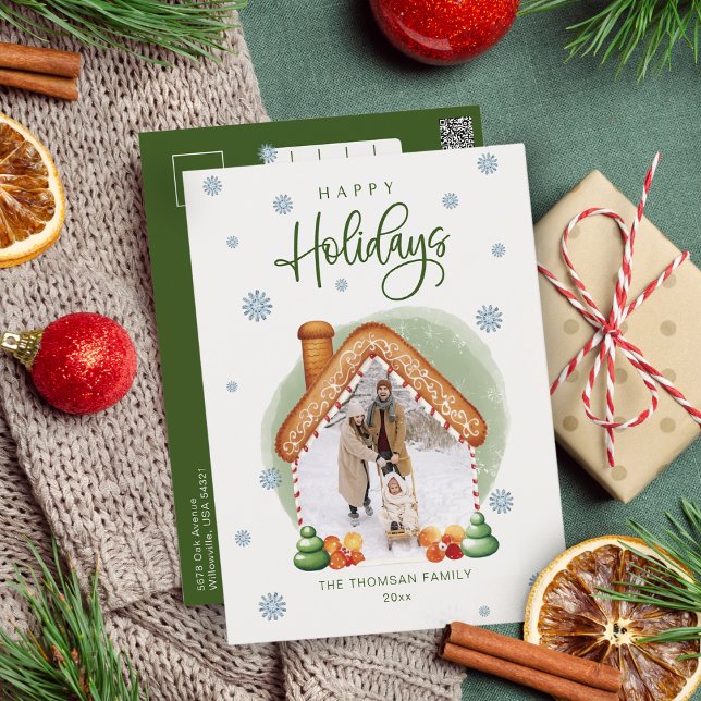 Navidades Gingerbread House Foto tarjeta postal de (Christmas Gingerbread House Photo Holiday Postcard)