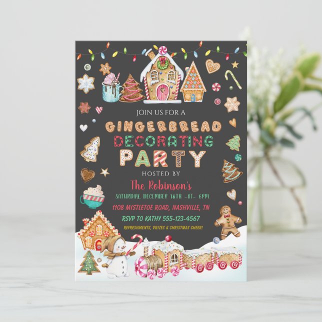 Navidades Gingerbread Invitación a la fiesta decor (Anverso de pie)