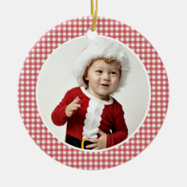 Navidades Gingham Foto Año de Ornamento de Navidad