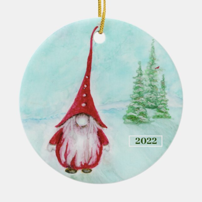Navidades Gnome Ornamento Cerámico Personalizado (Frente)
