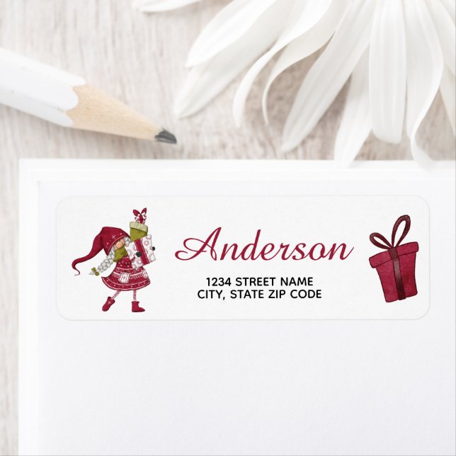 Navidades Gnome presenta la etiqueta de dirección  (In situ)