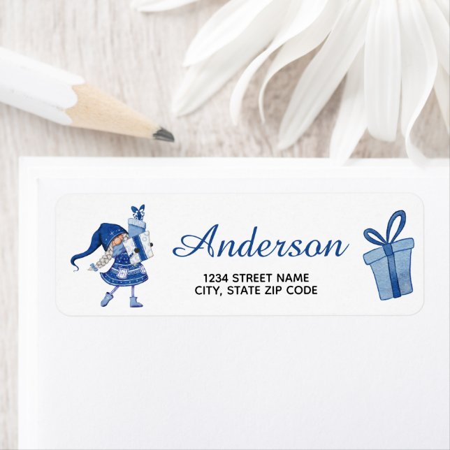 Navidades Gnome presenta la etiqueta de dirección  (In situ)