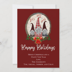 Navidades Gnomes Red Happy Holidays Rustic Card