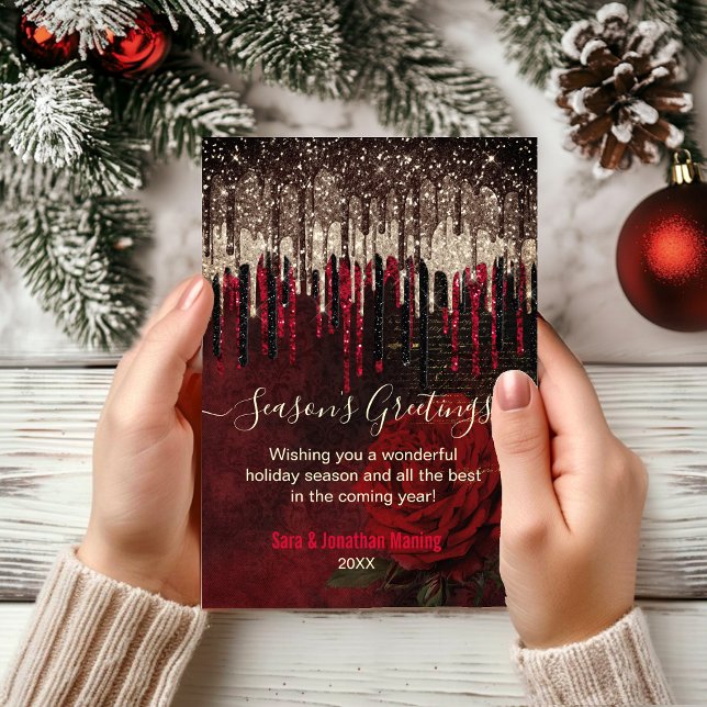 Navidades goteo de purpurinas de oro de flores roj (Subido por el creador)