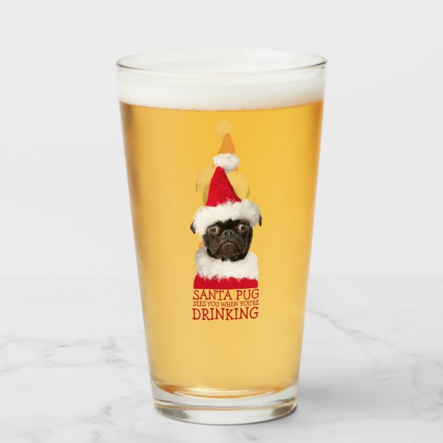 Navidades graciosos de Black Pug Santa Hat (Anverso (lleno))