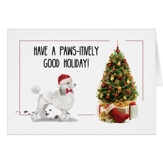 Navidades graciosos de White Poodle con árbol (Anverso (Horizontal))