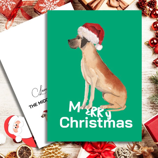 Navidades Gran Dane Dog Merry Saludo Tarjeta Verde (Subido por el creador)