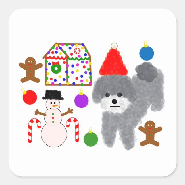 Navidades Gray Poodle #2 Pegatinas (Anverso)