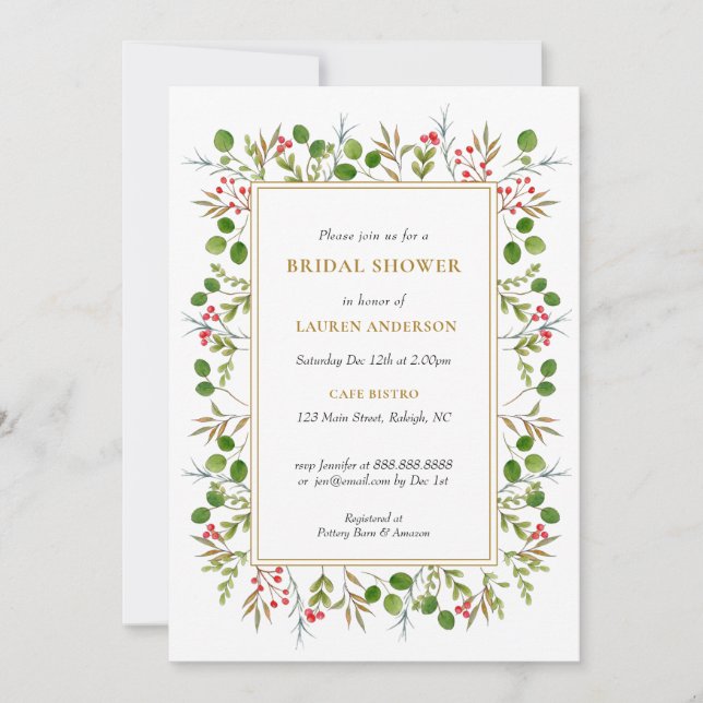 Navidades Greenery Invitación a la ducha de novias (Anverso)