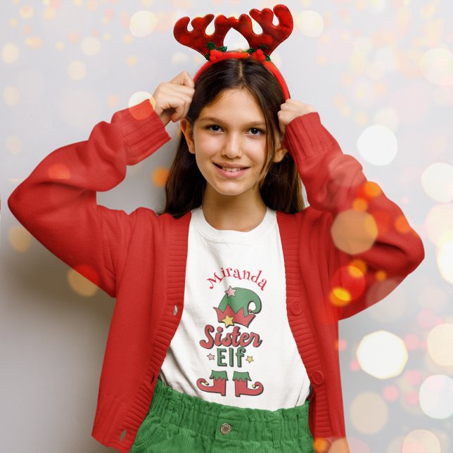 Navidades Hermana Elf camiseta chica personalizada (Christmas Sister Elf customized girl t-shirt)